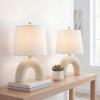 JONATHAN Y 17.75″ Almond Modern Ceramic Arch Table Lamp Set of 2 for Bedroom, Scandinavian Minimalist Bedside Lamps with White Linen Shade, LED Bulbs Included JYL5503A-SET2(Blue Gray)