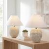 JONATHAN Y 18.25″ Matte Black Ceramic Hobnail Table Lamp Set of 2 for Bedroom, Modern Minimalist Farmhouse Bedside Nightstand Lamps, White Linen Shade, LED Bulbs Included JYL5601A-SET2(Matte Cream)