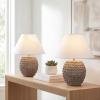 JONATHAN Y 18.25″ Matte Black Ceramic Hobnail Table Lamp Set of 2 for Bedroom, Modern Minimalist Farmhouse Bedside Nightstand Lamps, White Linen Shade, LED Bulbs Included JYL5601A-SET2(Matte Taupe)