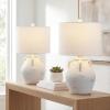 JONATHAN Y 20.5″ White Ceramic Pottery Jar Table Lamp Set of 2 for Bedroom Living Room, Rustic Coastal French Country Cottage Style, White Linen Shade, LED Bulbs Included JYL5502A-SET2
