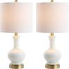 JONATHAN Y 22″ Light Coral/Brass Gold Modern Glass Table Lamp Set of 2, Brass Gold Bedside Lamp with White Linen Shade for Bedroom Living Room, LED Bulbs Included (JYL4033D-SET2)(White/Brass Gold)