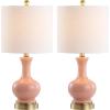 JONATHAN Y 22″ Light Coral/Brass Gold Modern Glass Table Lamp Set of 2, Brass Gold Bedside Lamp with White Linen Shade for Bedroom Living Room, LED Bulbs Included (JYL4033D-SET2)(Light Coral/Brass Gold)