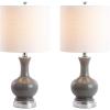 JONATHAN Y 22″ Light Coral/Brass Gold Modern Glass Table Lamp Set of 2, Brass Gold Bedside Lamp with White Linen Shade for Bedroom Living Room, LED Bulbs Included (JYL4033D-SET2)(Gray / Chrome)