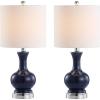JONATHAN Y 22″ Light Coral/Brass Gold Modern Glass Table Lamp Set of 2, Brass Gold Bedside Lamp with White Linen Shade for Bedroom Living Room, LED Bulbs Included (JYL4033D-SET2)(Navy/Chrome)