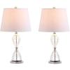 JONATHAN Y 23.75″ Clear Crystal LED Table Lamp Set of 2, Glam Hourglass Bedside Lamps for Living Room Bedroom, White Linen Shade, Chrome Finish, LED Bulbs Included JYL2045A-SET2