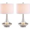 JONATHAN Y 25.5″ Aqua/Chrome Glass Teardrop Table Lamp Set of 2 for Bedroom, Modern Bedside Lamps for Living Room, White Linen Drum Shade, LED Bulbs Included (JYL1081B-SET2)(Mercury Silver)
