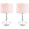 JONATHAN Y 25.5″ Aqua/Chrome Glass Teardrop Table Lamp Set of 2 for Bedroom, Modern Bedside Lamps for Living Room, White Linen Drum Shade, LED Bulbs Included (JYL1081B-SET2)(Clear)