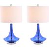 JONATHAN Y 25.5″ Aqua/Chrome Glass Teardrop Table Lamp Set of 2 for Bedroom, Modern Bedside Lamps for Living Room, White Linen Drum Shade, LED Bulbs Included (JYL1081B-SET2)(Cobalt Blue)