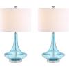 JONATHAN Y 25.5″ Aqua/Chrome Glass Teardrop Table Lamp Set of 2 for Bedroom, Modern Bedside Lamps for Living Room, White Linen Drum Shade, LED Bulbs Included (JYL1081B-SET2)(Aqua)