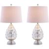 JONATHAN Y 25.5″ Mercury Silver Artichoke Glass Table Lamp Set of 2, Traditional Transitional Textured Lamps for Living Room Bedroom, White Linen Shade, LED Bulbs Included JYL1076A-SET2