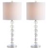 JONATHAN Y 27.5″ Chrome Modern Stacked Crystal Table Lamp Set of 2 for Living Room Bedroom, Glam Bedside Nightstand Lamps, White Linen Shade, LED Bulbs Included, UL Listed JYL5053A-SET2