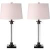 JONATHAN Y 30″ Black/Clear Glass and Metal Column Table Lamp Set of 2 for Living Room Bedroom, Traditional Iron Base with White Linen Drum Shade, LED Bulbs Included JYL1008A-SET2