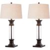 JONATHAN Y 32″ Gold/Clear Glass Table Lamp Set of 2 for Living Room, Rustic Farmhouse Bedside Nightstand Lamps with Gray Linen Drum Shade, LED Bulbs Included (JYL4000B-SET2)(Bronze/Clear)