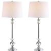 JONATHAN Y 33″ Crystal and Chrome LED Table Lamp Set of 2, Contemporary Clear Metal Lamps for Living Room Bedroom, White Linen Drum Shade, LED Bulbs Included, UL Listed JYL2056A-SET2