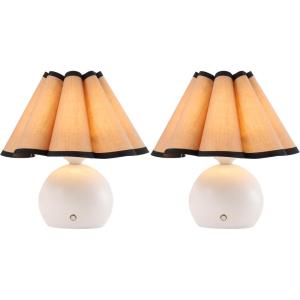JONATHAN Y 10.5″ Ivory Rechargeable Cordless Integrated LED Table Lamps Set of 2, Classic Vintage Scalloped Linen Shade, Dimmable Touch Sensor Accent Lamps JYL7157A-SET2