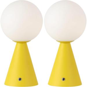 JONATHAN Y 11.75″ Yellow Macie Modern Globe Cordless Table Lamp Set of 2, Rechargeable Dimmable Integrated LED Touch Sensor Bedside Lamp, White Frosted Glass Shade JYL7159A-SET2(Yellow)