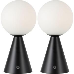JONATHAN Y 11.75″ Yellow Macie Modern Globe Cordless Table Lamp Set of 2, Rechargeable Dimmable Integrated LED Touch Sensor Bedside Lamp, White Frosted Glass Shade JYL7159A-SET2(Black)