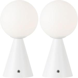 JONATHAN Y 11.75″ Yellow Macie Modern Globe Cordless Table Lamp Set of 2, Rechargeable Dimmable Integrated LED Touch Sensor Bedside Lamp, White Frosted Glass Shade JYL7159A-SET2(White)