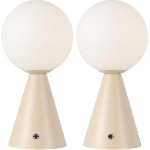 JONATHAN Y 11.75″ Yellow Macie Modern Globe Cordless Table Lamp Set of 2, Rechargeable Dimmable Integrated LED Touch Sensor Bedside Lamp, White Frosted Glass Shade JYL7159A-SET2(Almond)