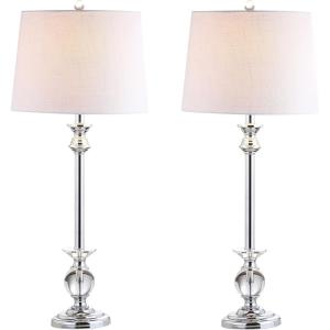 JONATHAN Y 33″ Crystal and Chrome LED Table Lamp Set of 2, Contemporary Clear Metal Lamps for Living Room Bedroom, White Linen Drum Shade, LED Bulbs Included, UL Listed JYL2056A-SET2