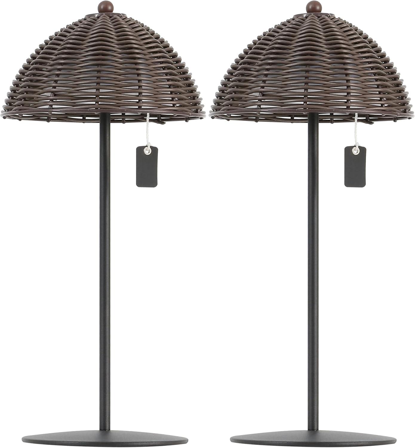 image:imageJONATHAN Y 1275 Dark Brown Modern Coastal Rechargeable LED Table Lamp Set of 2 for Patio Porch Dimmable Cordless Bedside Lamp Light Brown Faux Wicker Shade JYL7169BSET2Dark Brown