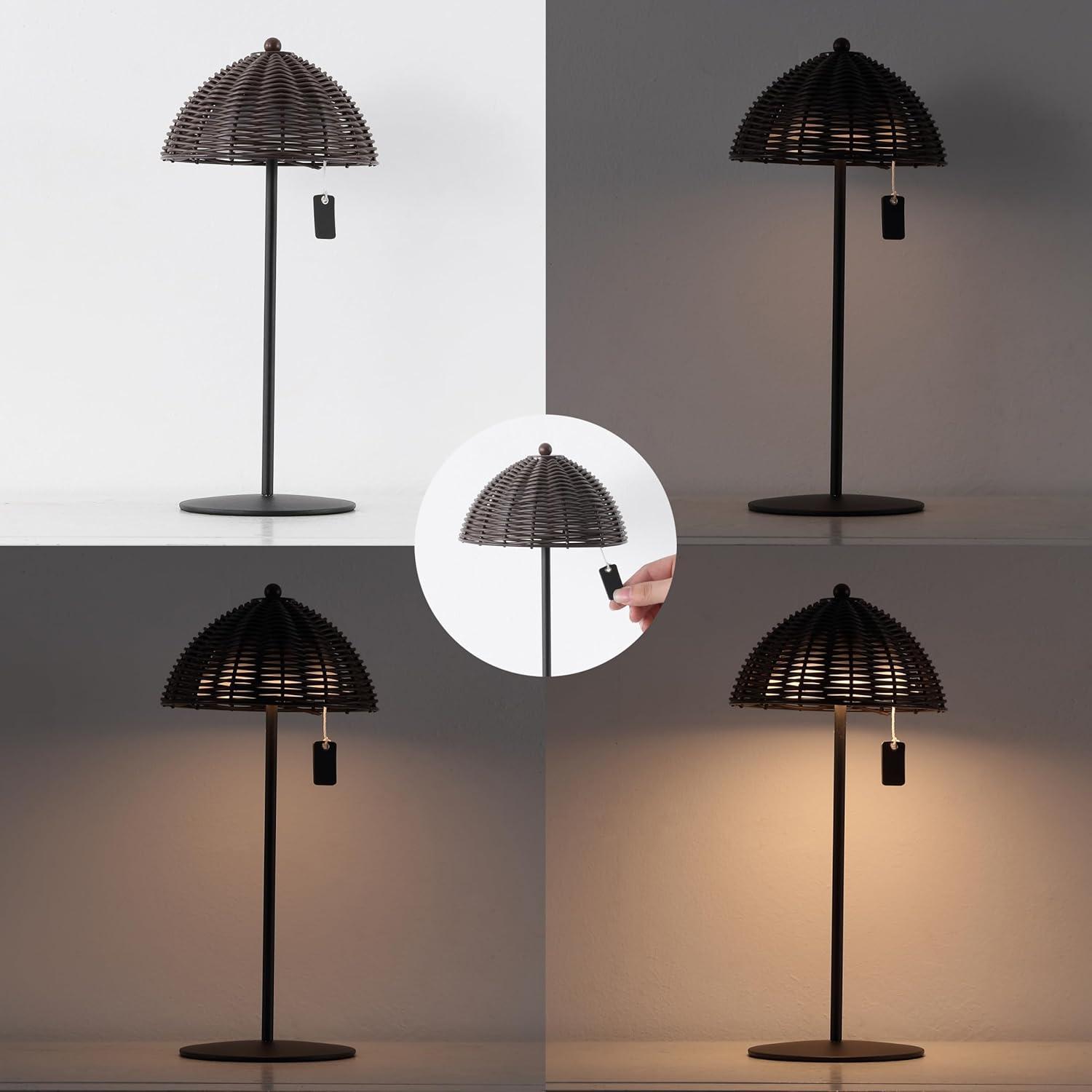 image:imageJONATHAN Y 1275 Dark Brown Modern Coastal Rechargeable LED Table Lamp Set of 2 for Patio Porch Dimmable Cordless Bedside Lamp Light Brown Faux Wicker Shade JYL7169BSET2Dark Brown