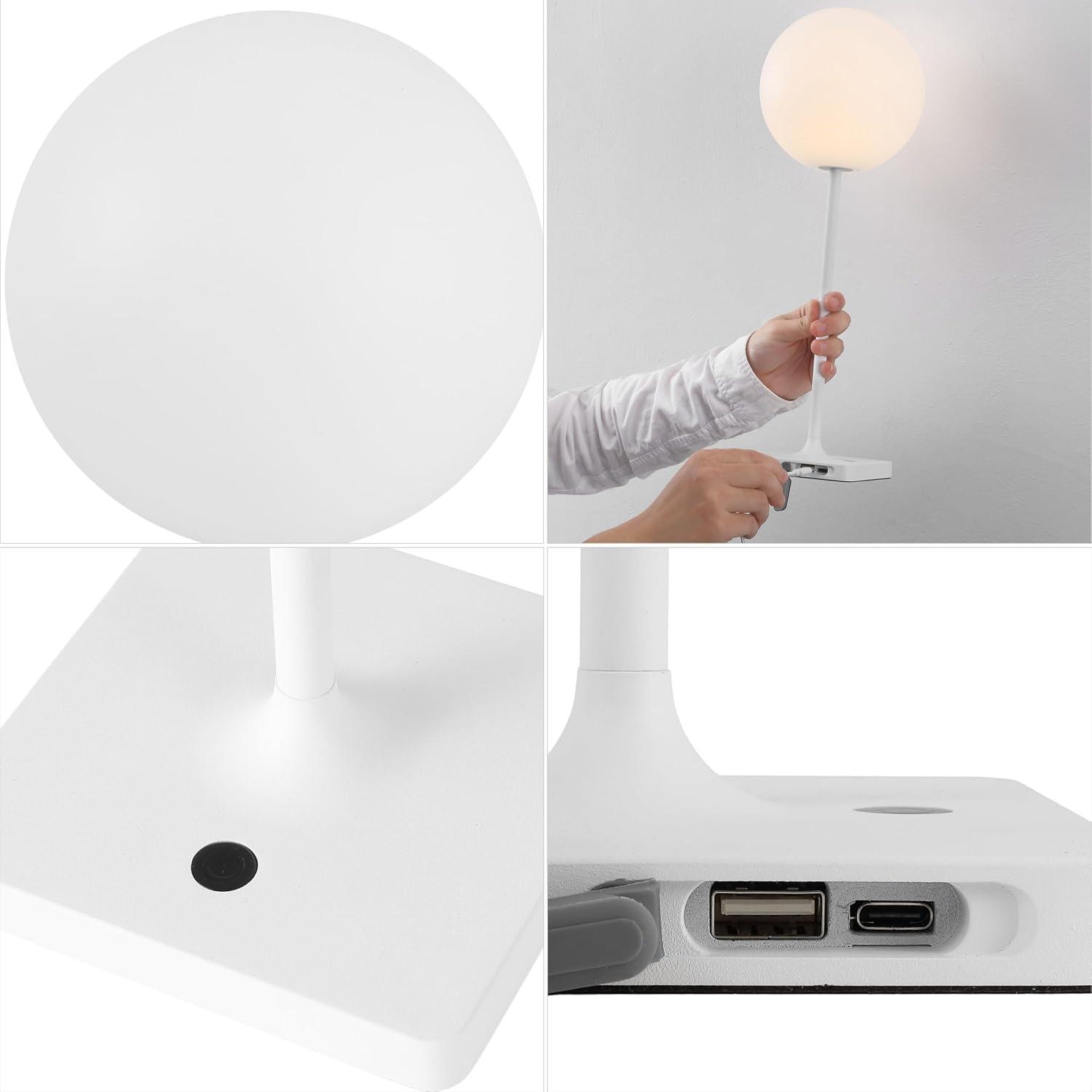 image:imageJONATHAN Y 175 White Modern Rechargeable IndoorOutdoor Table Lamp Set of 2 Cordless Minimalist Dimmable LED Lamps for Patio Plastic Globe Shade JYL7167ASET2White