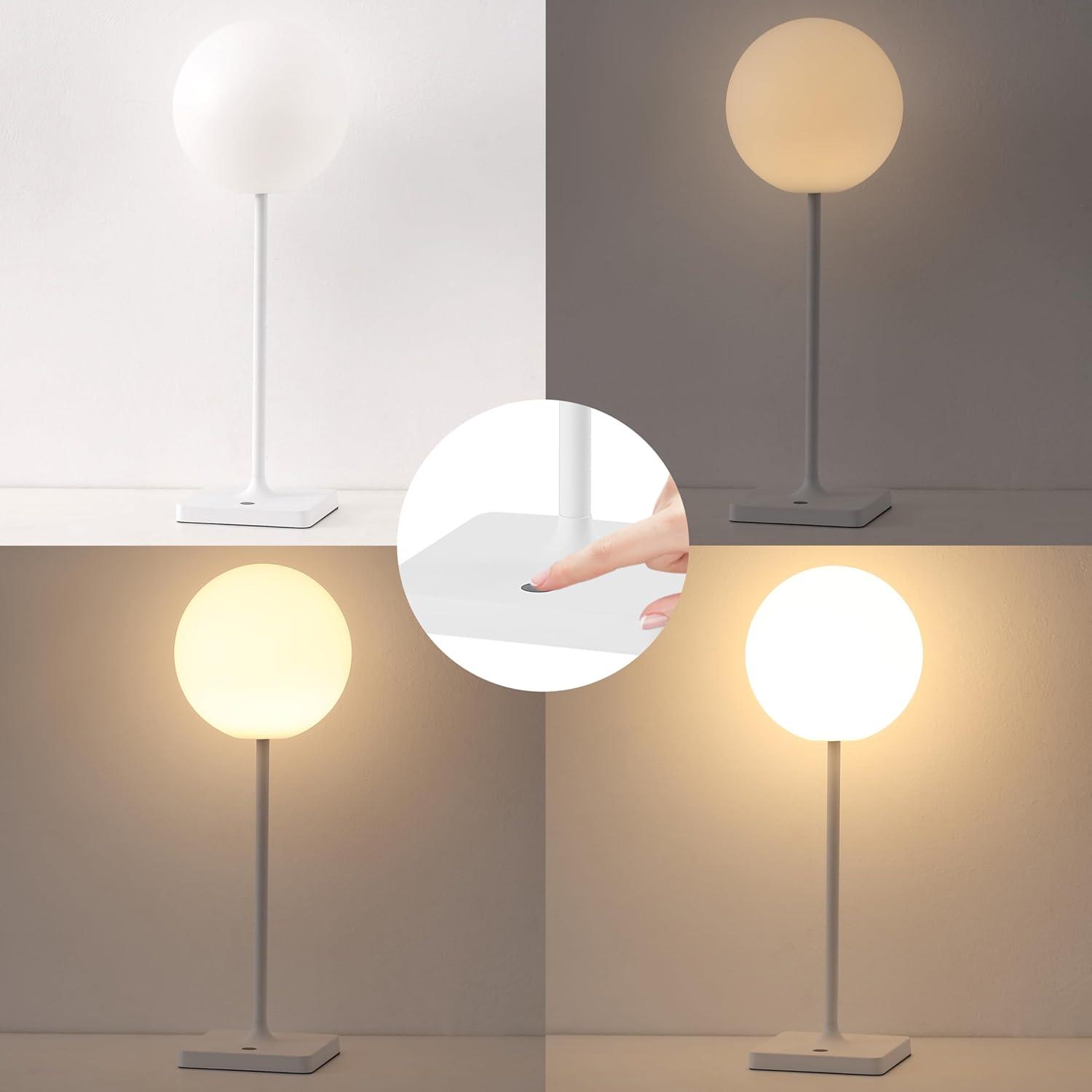 image:imageJONATHAN Y 175 White Modern Rechargeable IndoorOutdoor Table Lamp Set of 2 Cordless Minimalist Dimmable LED Lamps for Patio Plastic Globe Shade JYL7167ASET2White