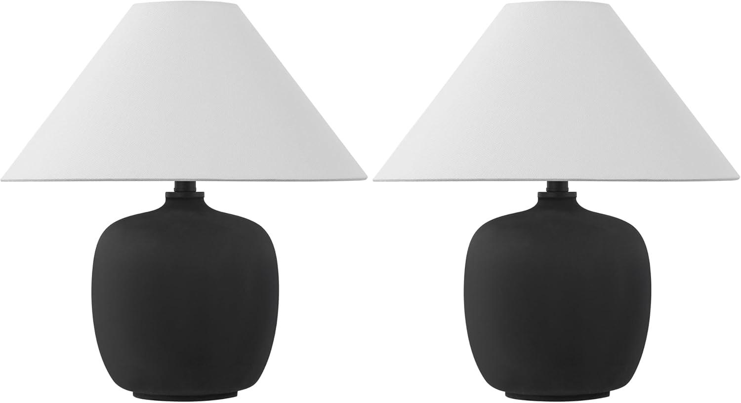 image:imageJONATHAN Y 1825 Matte Black Minimalist Table Lamps Set of 2 for Bedroom White Linen Shade Modern Scandinavian Bedside Lamps for Living Room Nightstand LED Bulbs Included JYL5600ASET2Matte Black