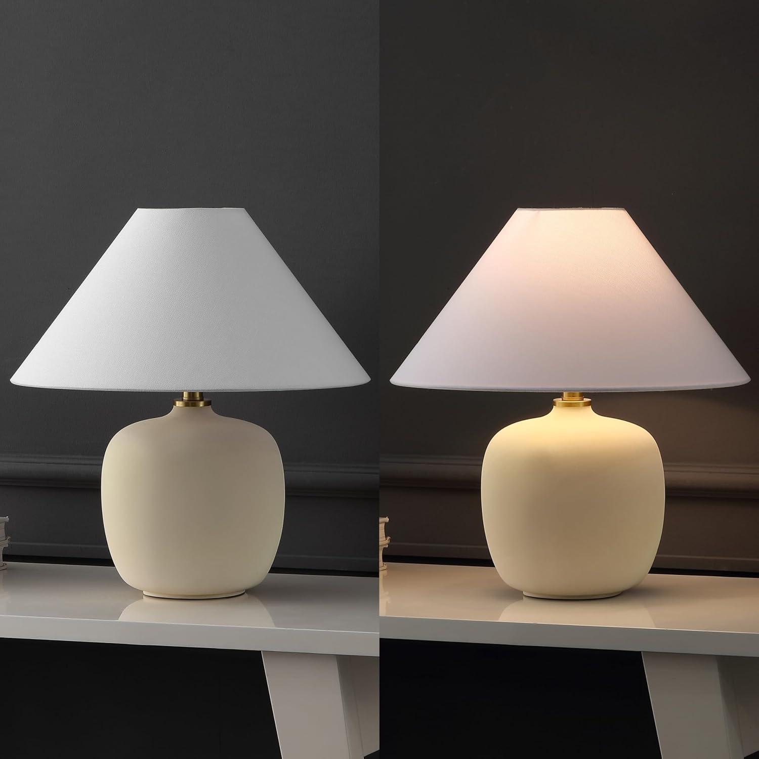 image:imageJONATHAN Y 1825 Matte Black Minimalist Table Lamps Set of 2 for Bedroom White Linen Shade Modern Scandinavian Bedside Lamps for Living Room Nightstand LED Bulbs Included JYL5600ASET2Matte Cream