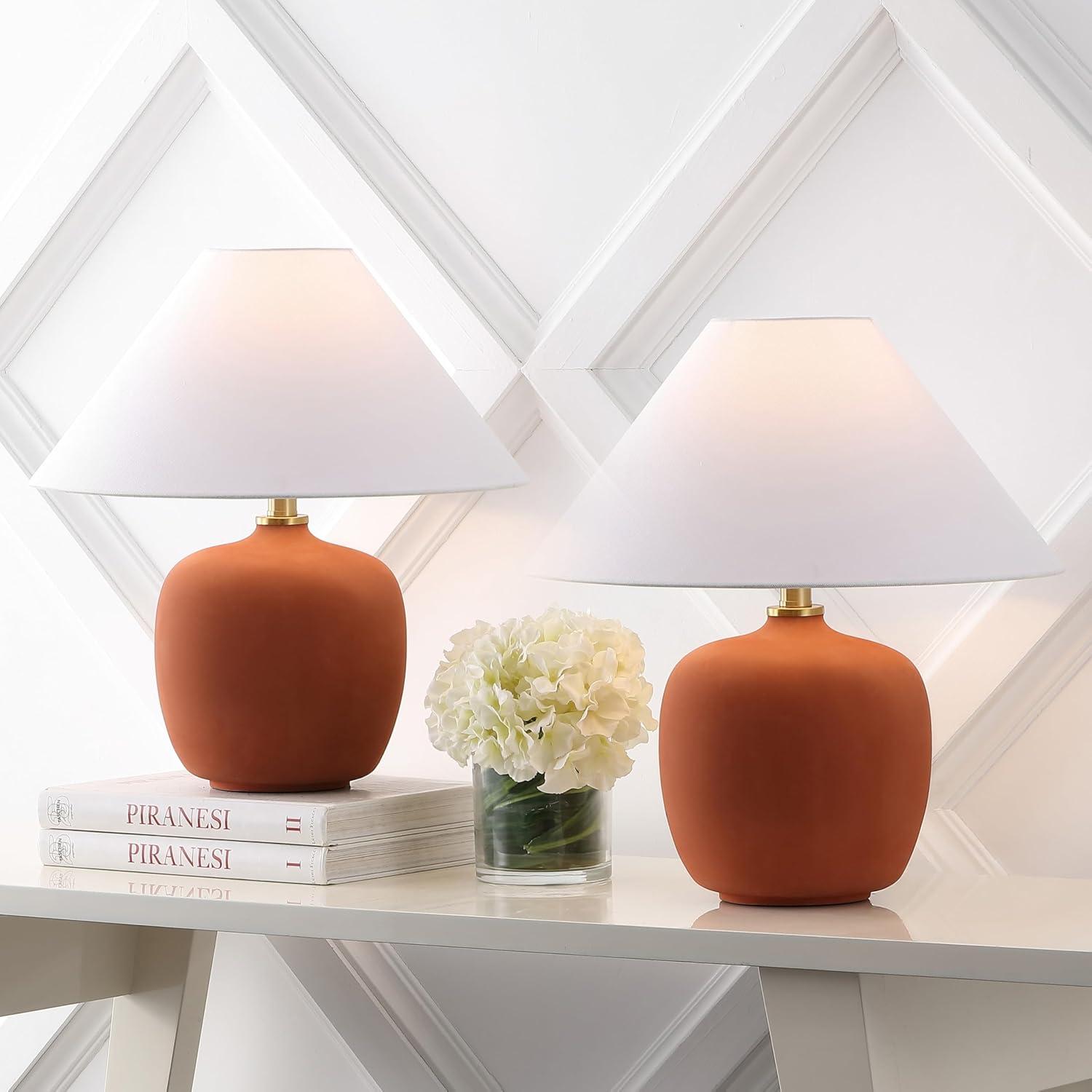 image:imageJONATHAN Y 1825 Matte Black Minimalist Table Lamps Set of 2 for Bedroom White Linen Shade Modern Scandinavian Bedside Lamps for Living Room Nightstand LED Bulbs Included JYL5600ASET2Matte Wine Red