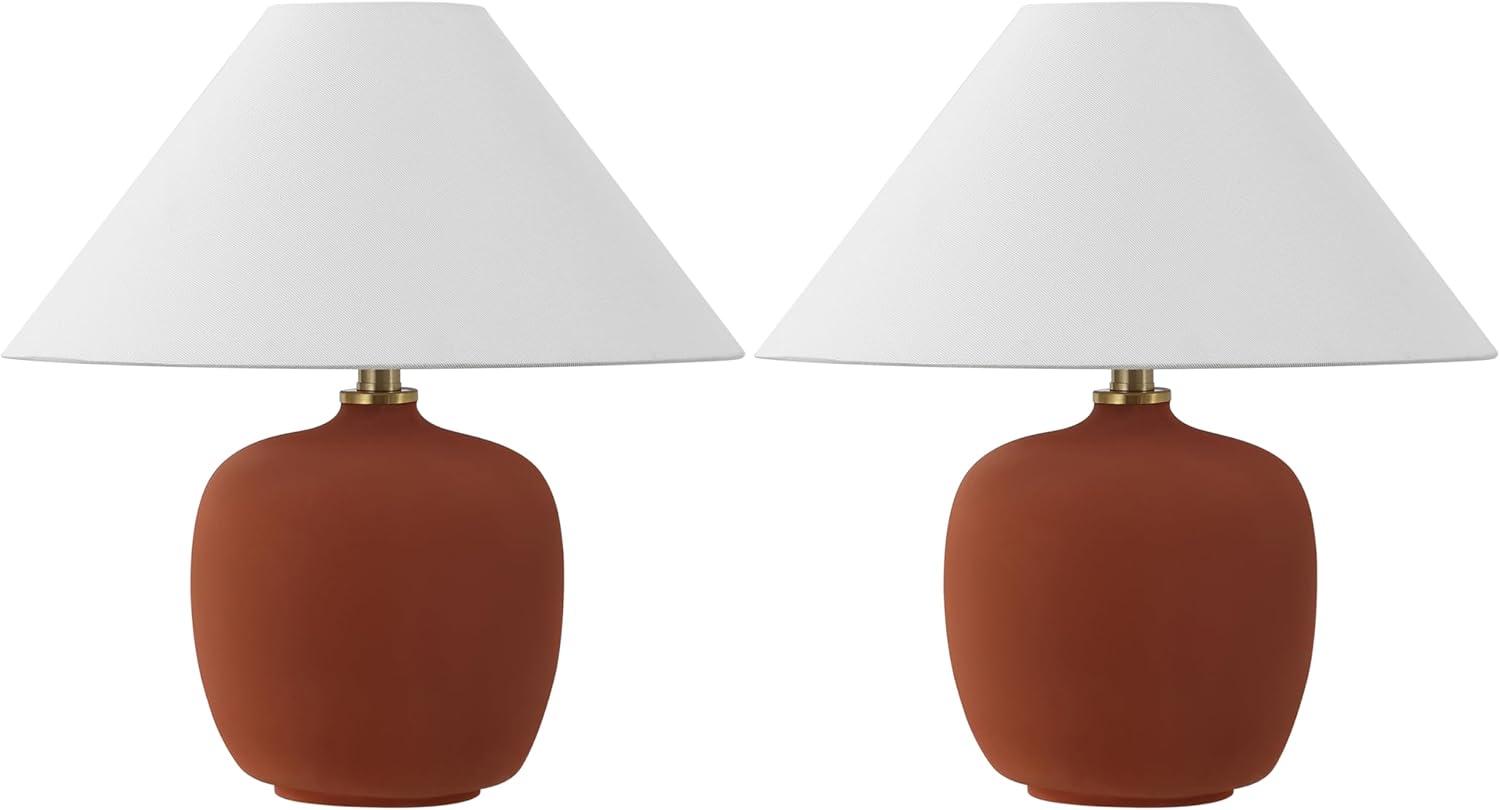 image:imageJONATHAN Y 1825 Matte Black Minimalist Table Lamps Set of 2 for Bedroom White Linen Shade Modern Scandinavian Bedside Lamps for Living Room Nightstand LED Bulbs Included JYL5600ASET2Matte Wine Red