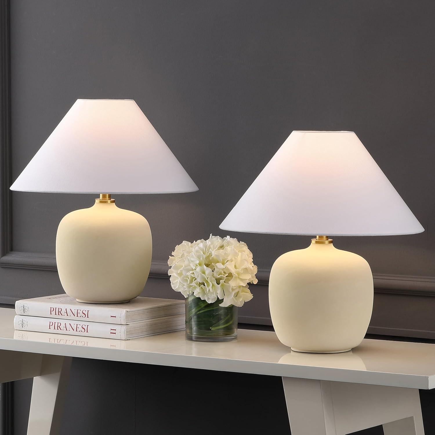 image:imageJONATHAN Y 1825 Matte Black Minimalist Table Lamps Set of 2 for Bedroom White Linen Shade Modern Scandinavian Bedside Lamps for Living Room Nightstand LED Bulbs Included JYL5600ASET2Matte Cream