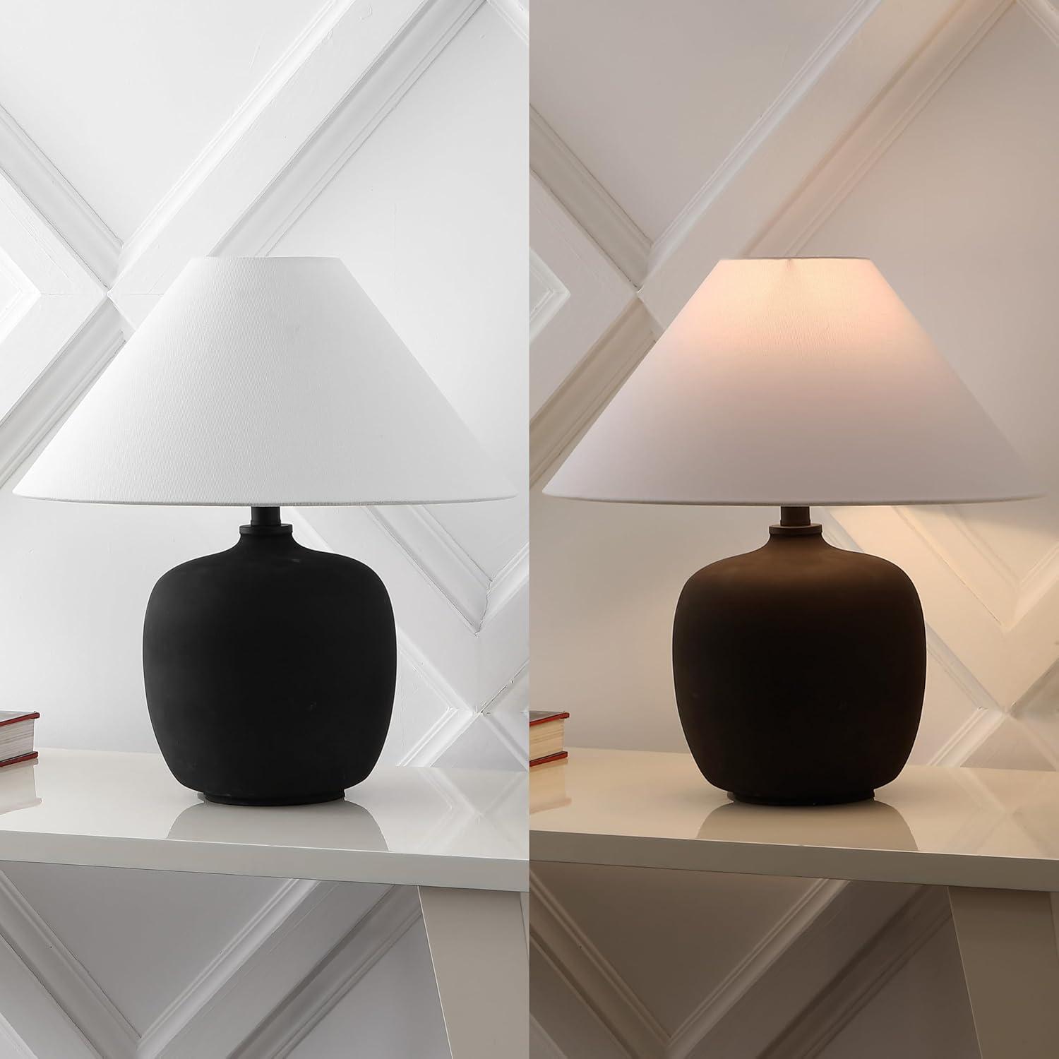 image:imageJONATHAN Y 1825 Matte Black Minimalist Table Lamps Set of 2 for Bedroom White Linen Shade Modern Scandinavian Bedside Lamps for Living Room Nightstand LED Bulbs Included JYL5600ASET2Matte Black