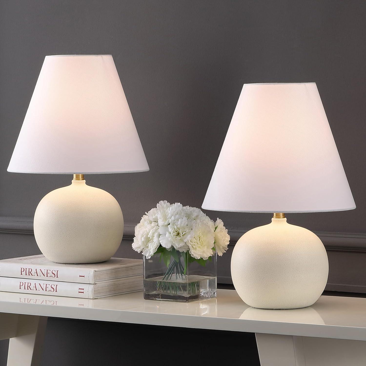 image:imageJONATHAN Y 1825 Matte Cream Modern Gourd LED Table Lamp Set of 2 for Bedroom Scandinavian Resin Nightstand Lamps for Living Room White Linen Shade JYL5602BSET2Matte Cream