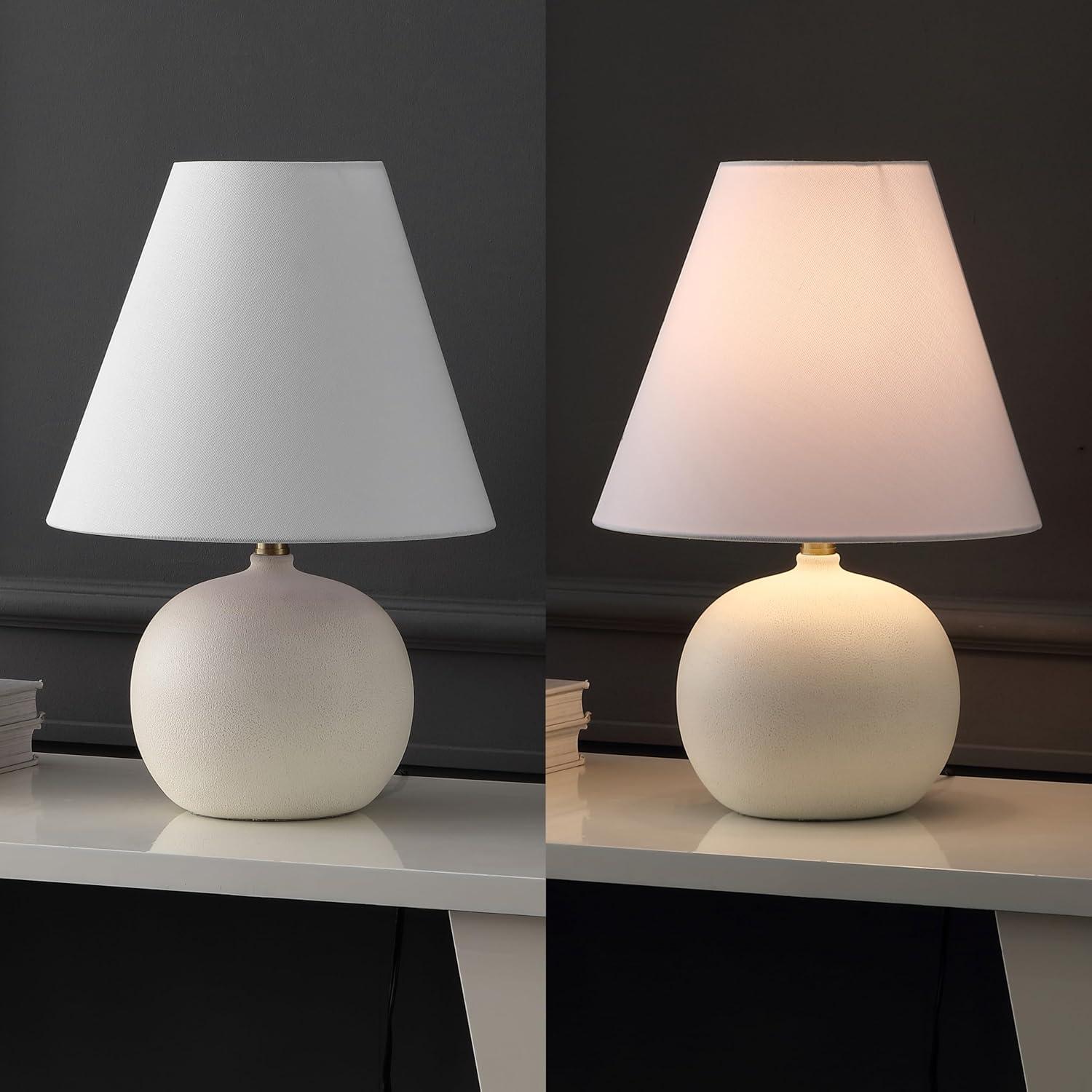 image:imageJONATHAN Y 1825 Matte Cream Modern Gourd LED Table Lamp Set of 2 for Bedroom Scandinavian Resin Nightstand Lamps for Living Room White Linen Shade JYL5602BSET2Matte Cream