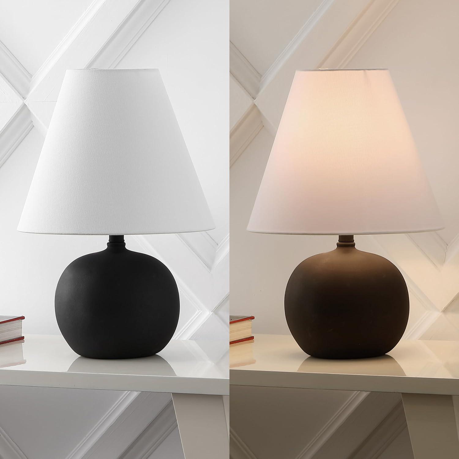 image:imageJONATHAN Y 1825 Matte Cream Modern Gourd LED Table Lamp Set of 2 for Bedroom Scandinavian Resin Nightstand Lamps for Living Room White Linen Shade JYL5602BSET2Matte Black