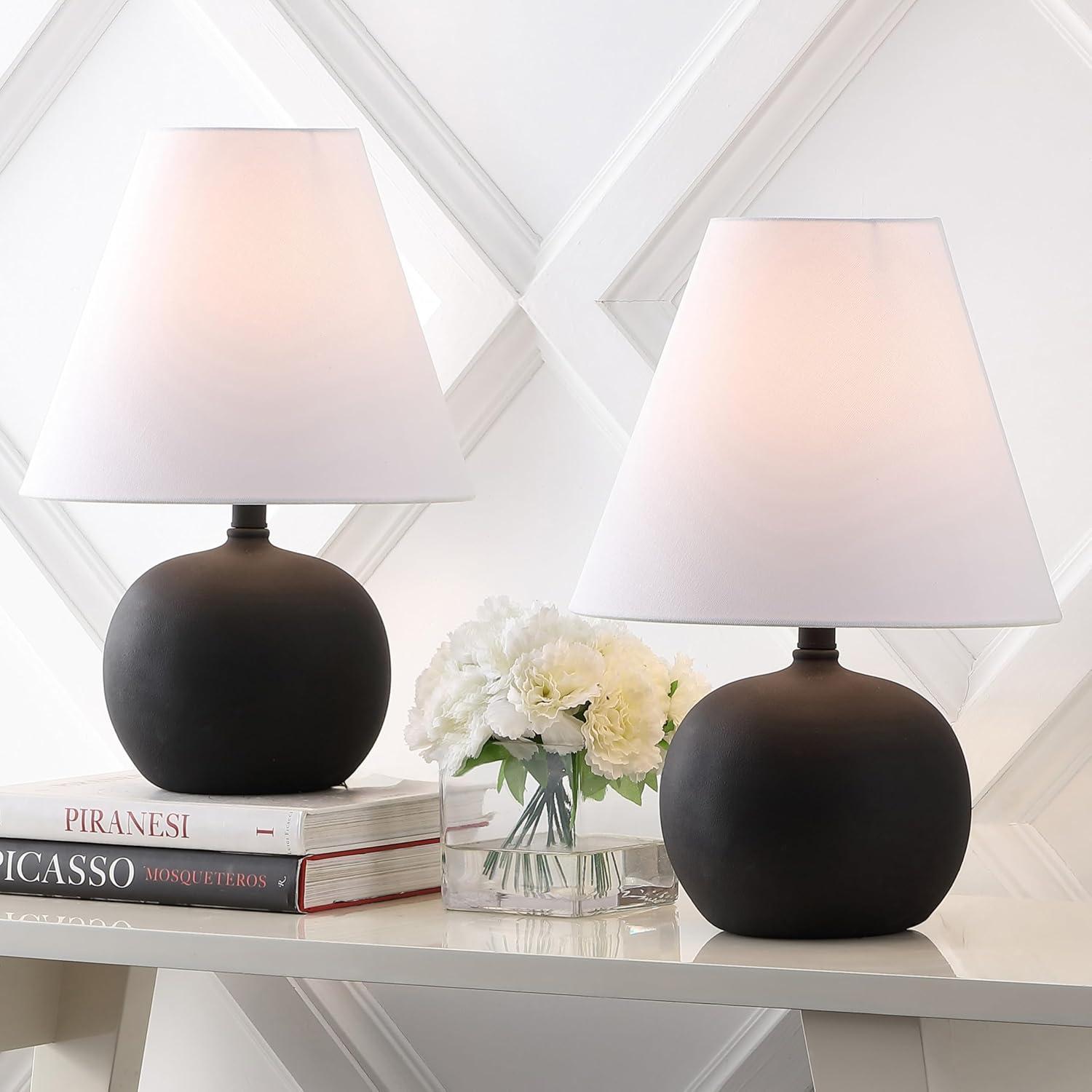 image:imageJONATHAN Y 1825 Matte Cream Modern Gourd LED Table Lamp Set of 2 for Bedroom Scandinavian Resin Nightstand Lamps for Living Room White Linen Shade JYL5602BSET2Matte Black