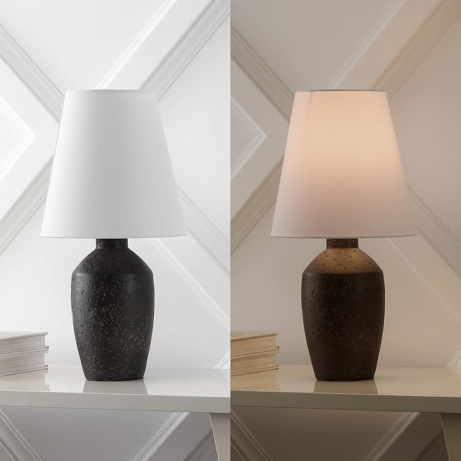 image:imageJONATHAN Y 195 Matte Cream Modern Table Lamp Set of 2 Minimalist Ginger Jar Lamps for Bedroom Living Room Office White Linen Shade LED Bulbs Included JYL5605BSET2Matte Black