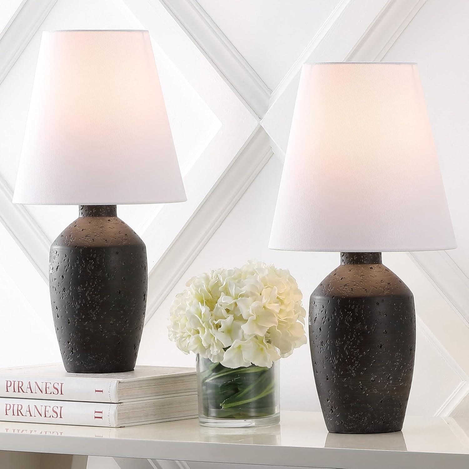 image:imageJONATHAN Y 195 Matte Cream Modern Table Lamp Set of 2 Minimalist Ginger Jar Lamps for Bedroom Living Room Office White Linen Shade LED Bulbs Included JYL5605BSET2Matte Black
