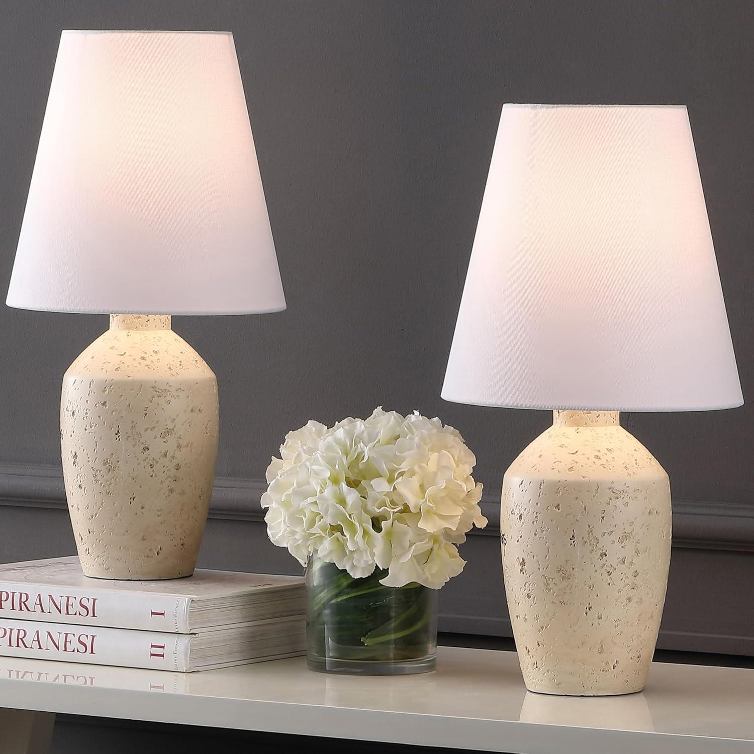 image:imageJONATHAN Y 195 Matte Cream Modern Table Lamp Set of 2 Minimalist Ginger Jar Lamps for Bedroom Living Room Office White Linen Shade LED Bulbs Included JYL5605BSET2Matte Cream