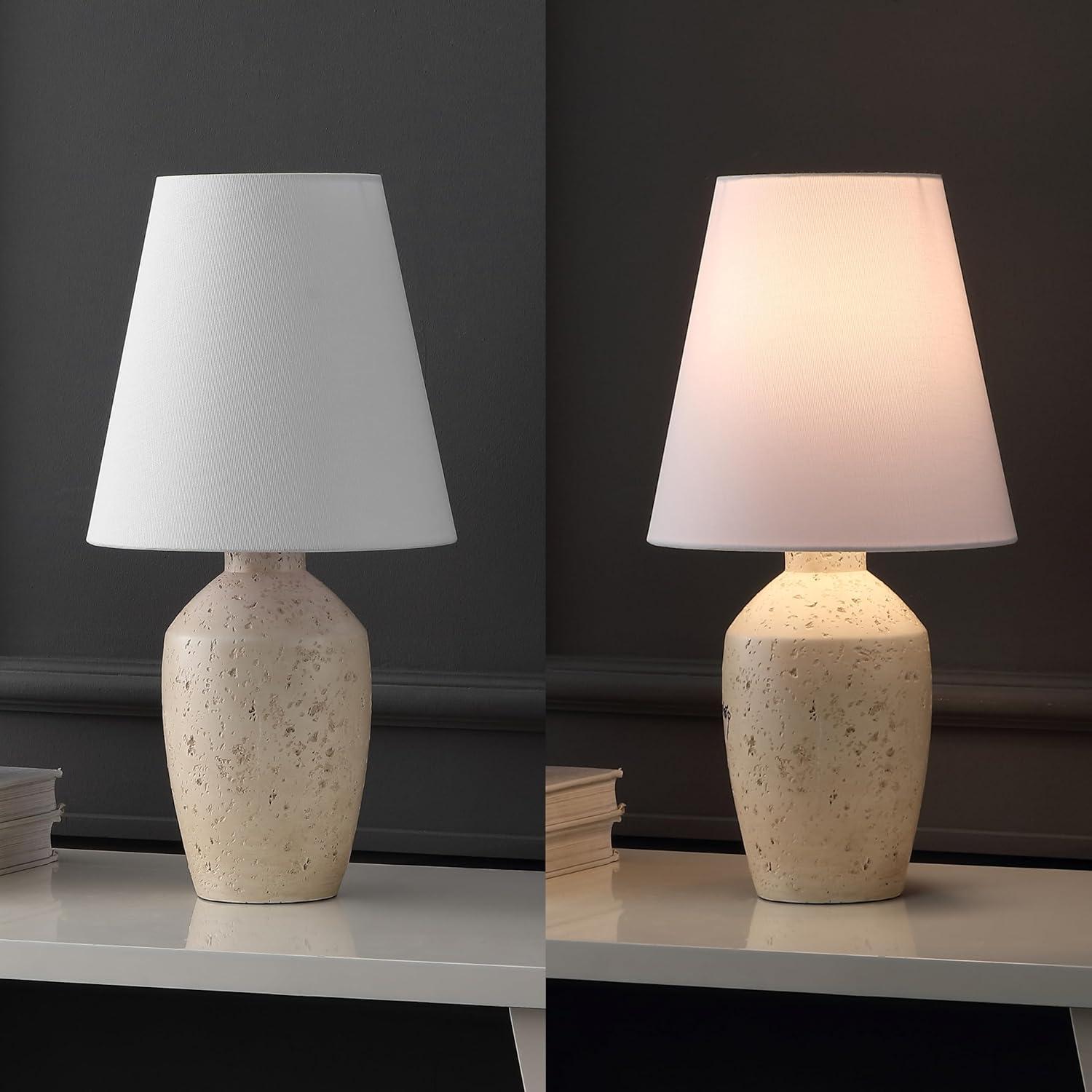 image:imageJONATHAN Y 195 Matte Cream Modern Table Lamp Set of 2 Minimalist Ginger Jar Lamps for Bedroom Living Room Office White Linen Shade LED Bulbs Included JYL5605BSET2Matte Cream