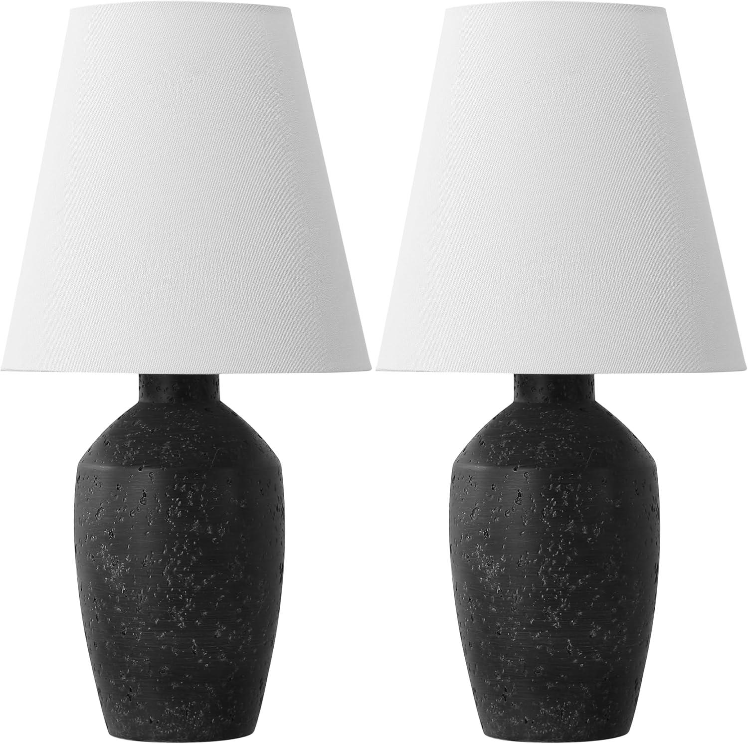 image:imageJONATHAN Y 195 Matte Cream Modern Table Lamp Set of 2 Minimalist Ginger Jar Lamps for Bedroom Living Room Office White Linen Shade LED Bulbs Included JYL5605BSET2Matte Black