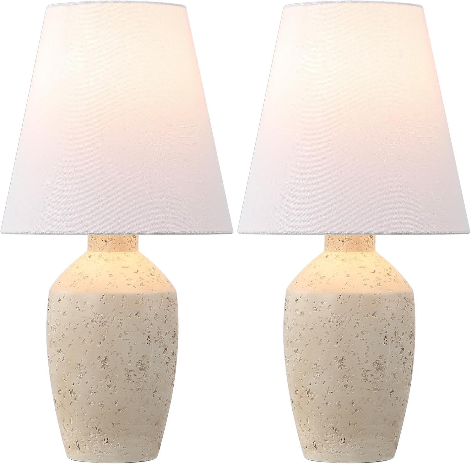 image:imageJONATHAN Y 195 Matte Cream Modern Table Lamp Set of 2 Minimalist Ginger Jar Lamps for Bedroom Living Room Office White Linen Shade LED Bulbs Included JYL5605BSET2Matte Cream