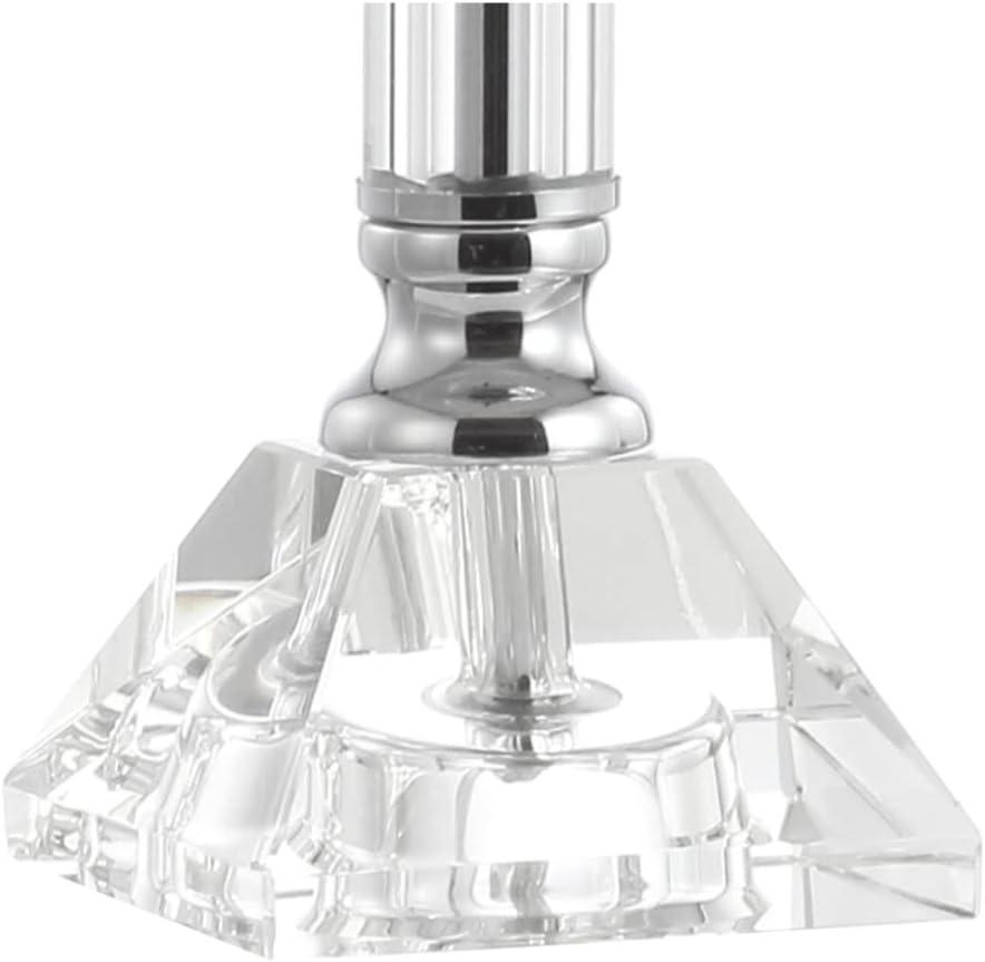 image:imageJONATHAN Y 1975 Clear Crystal Table Lamp Set of 2 for Bedroom Modern Glam Chrome and Glass Column Nightstand Lamps for Living Room White Linen Shade LED Bulbs Included JYL2078ASET2