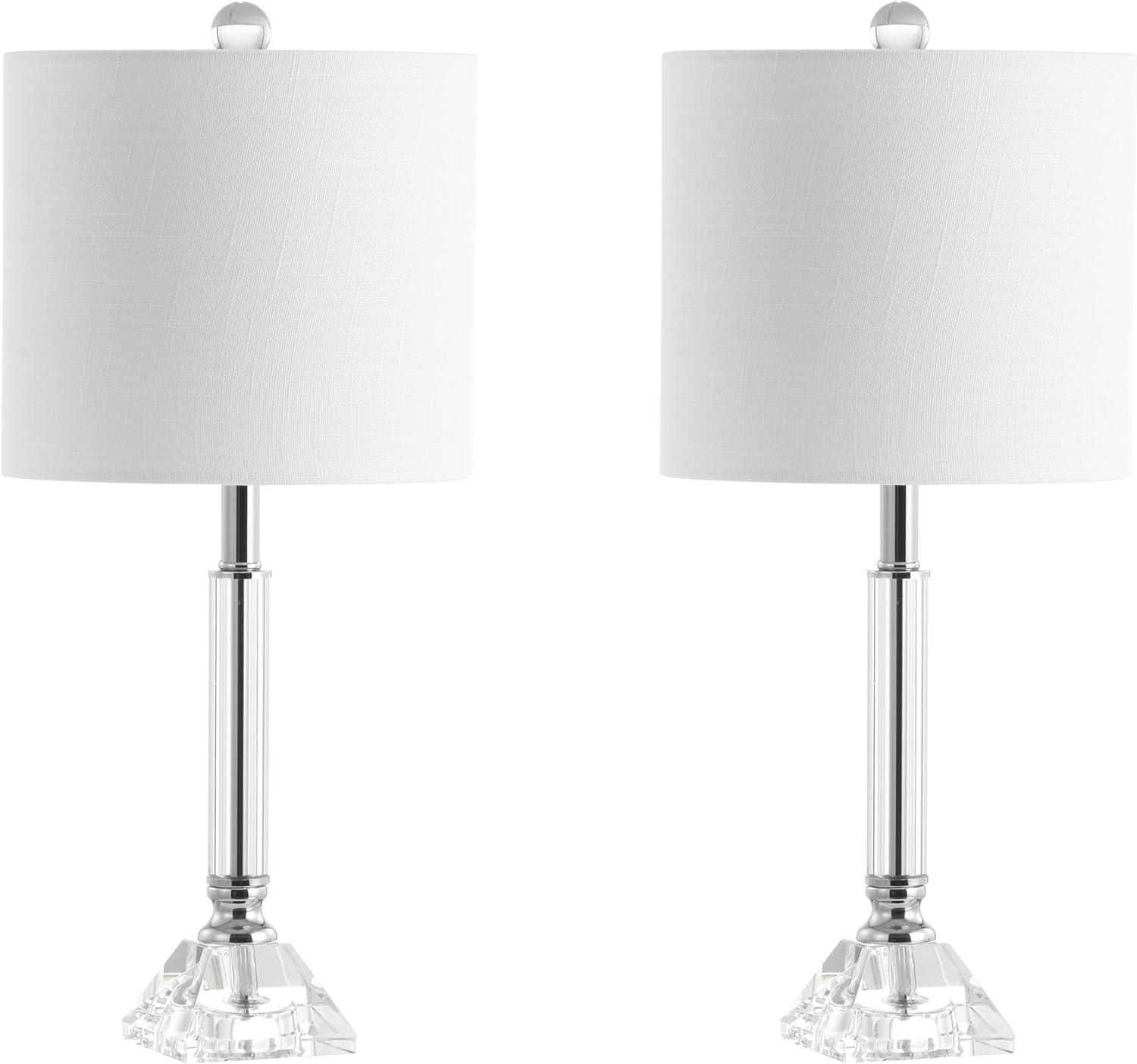 image:imageJONATHAN Y 1975 Clear Crystal Table Lamp Set of 2 for Bedroom Modern Glam Chrome and Glass Column Nightstand Lamps for Living Room White Linen Shade LED Bulbs Included JYL2078ASET2