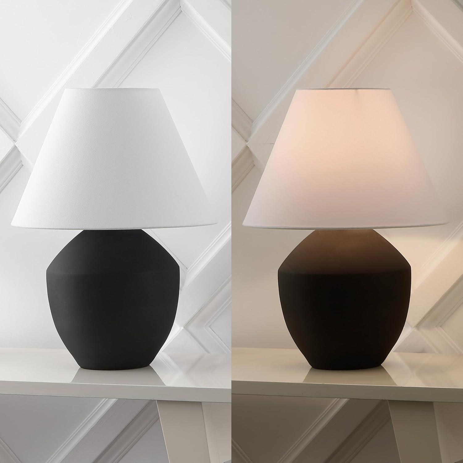 image:imageJONATHAN Y 205 Matte Cream Minimalist Table Lamp Set of 2 for Living Room Modern Scandinavian Bedside Lamps for Bedroom White Linen Shade LED Bulbs Included JYL5604BSET2Matte Black