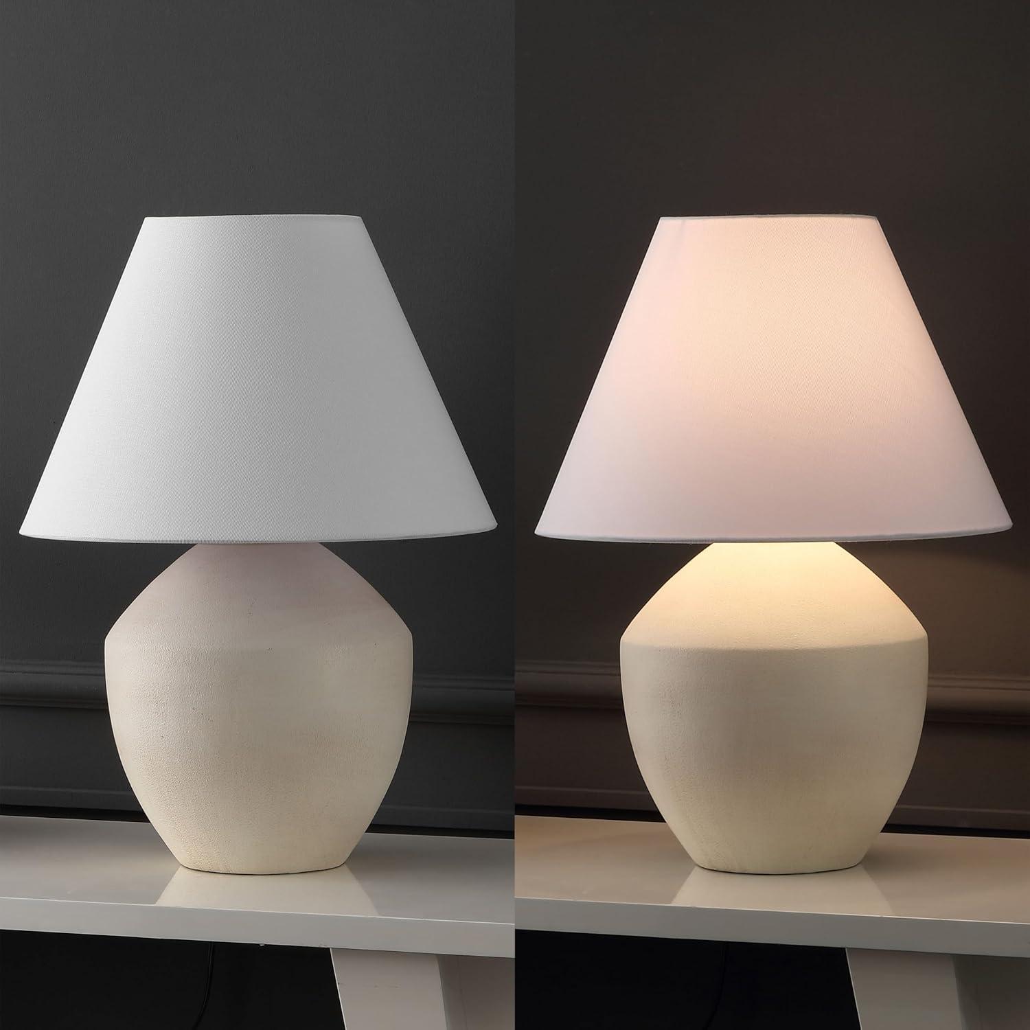 image:imageJONATHAN Y 205 Matte Cream Minimalist Table Lamp Set of 2 for Living Room Modern Scandinavian Bedside Lamps for Bedroom White Linen Shade LED Bulbs Included JYL5604BSET2Matte Cream
