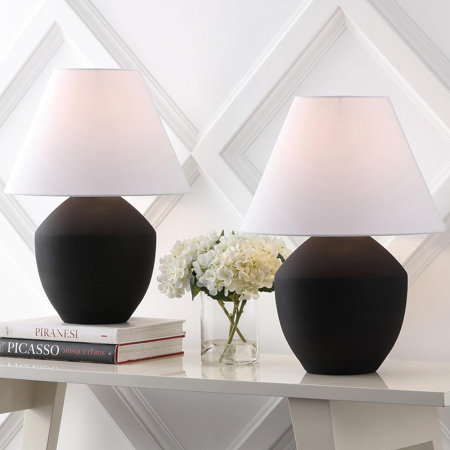 image:imageJONATHAN Y 205 Matte Cream Minimalist Table Lamp Set of 2 for Living Room Modern Scandinavian Bedside Lamps for Bedroom White Linen Shade LED Bulbs Included JYL5604BSET2Matte Black
