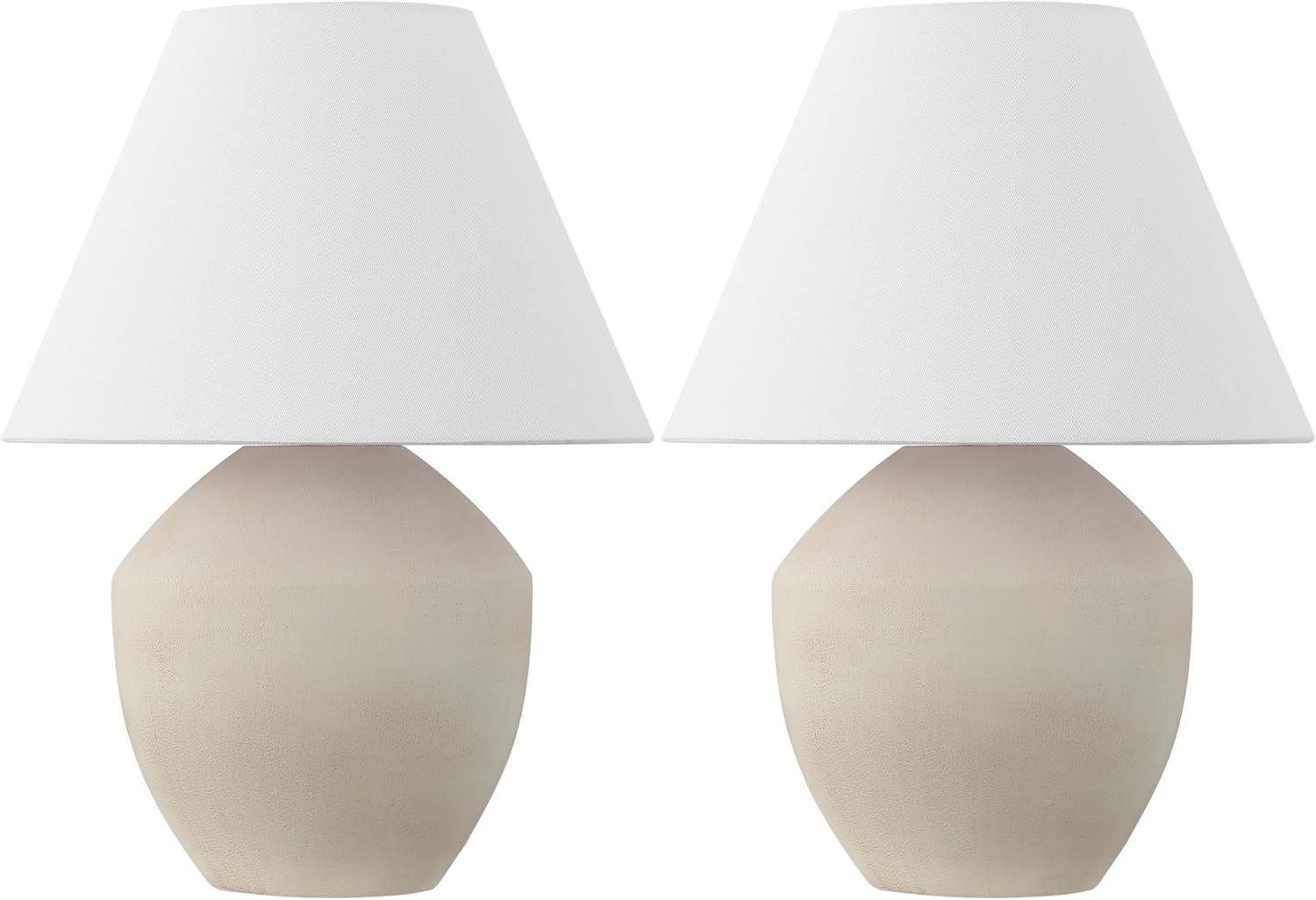 image:imageJONATHAN Y 205 Matte Cream Minimalist Table Lamp Set of 2 for Living Room Modern Scandinavian Bedside Lamps for Bedroom White Linen Shade LED Bulbs Included JYL5604BSET2Matte Cream